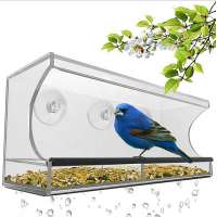 Squirrel Proof Clear Acrylic Window Wild Bird Feeder for Garden Cage with Suction Cups